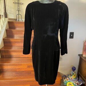 Vintage Talbots Black Velour Lined Shift Dress 14P Long Sleeves Silk/Rayon NWT